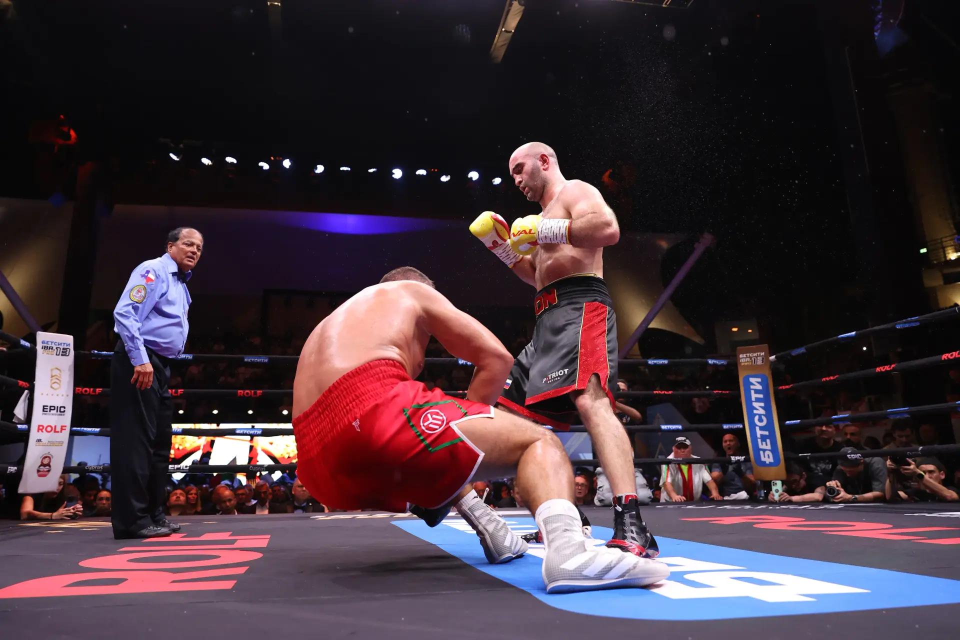 Murat Gassiev drops Kubrat Pulev en route to a sixth-round knockout win on December 12, 2025.