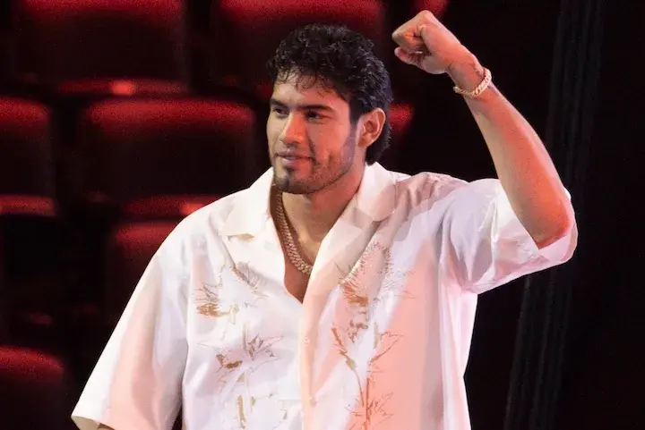 Gilberto "Zurdo" Ramirez raises his clenched left hand in the air during a press conference on June 26, 2025.