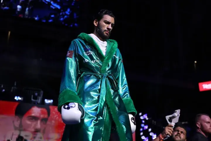 Hamzah Sheeraz walks to the ring for his fight with Edgar Berlanga on July 12, 2025