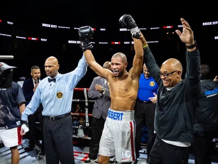 Hebert Conceicao celebrates his win over Johan Gonzalez at the Prudential Center in Newark, New Jersey. (April 10, 2026)