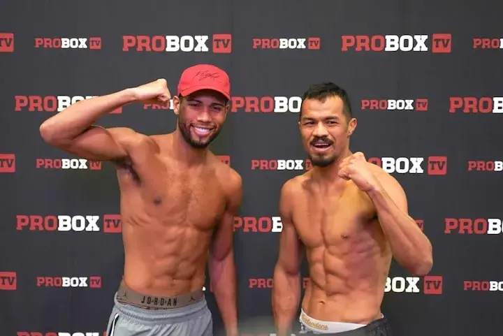 Hebert Conceicao Sousa (left) and Johan Gonzalez make weight ahead of their main event bout on ProBox TV. (April 9, 2026)