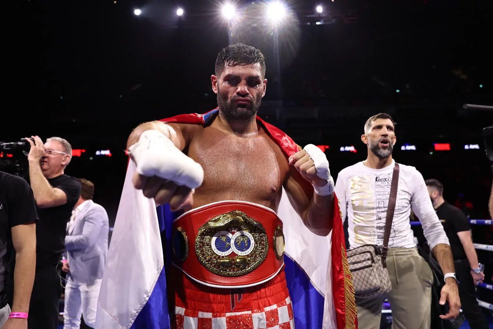 Filip Hrgovic, the new IBF heavyweight boss, celebrates his upset win over Moses Itauma
