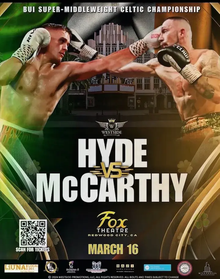 Undefeated Irish prospect Tommy Hyde Fighting for first pro title this Saturday on  St. Patrick’s Day weekend in San Francisco