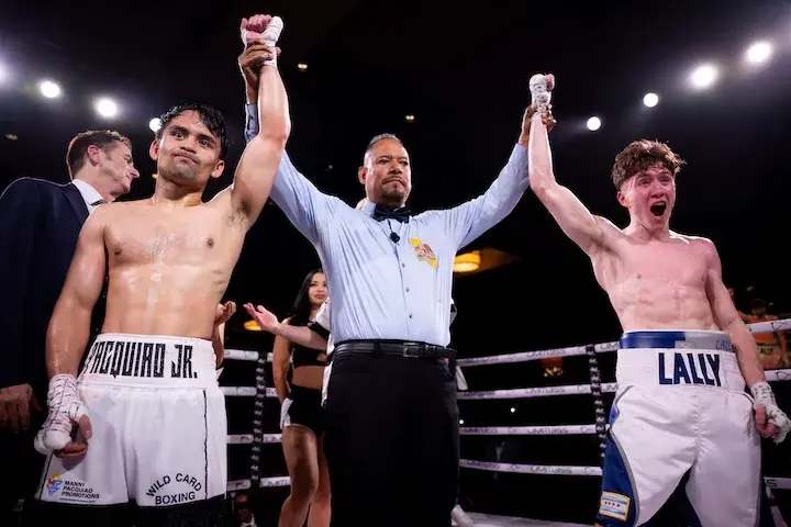 Manny "Jimuel" Pacquiao Jnr (left) and Brendan Lally fought to a draw in their respective pro debuts. (November 29, 2025)