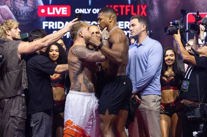 Jake Paul and Anthony Joshua go face to face after weighing in on December 18, 2025.