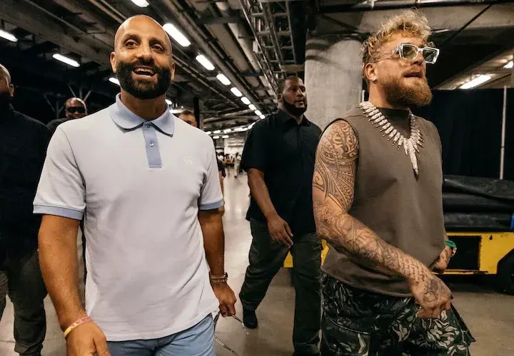 Jake Paul [right] and Nakisa Bidarian are all smiles in December 2025