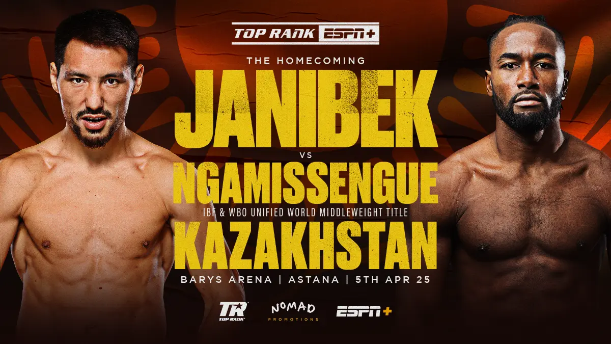 Janibek Alimkhanuly vs. Anauel Ngamissengue fight poster 2025