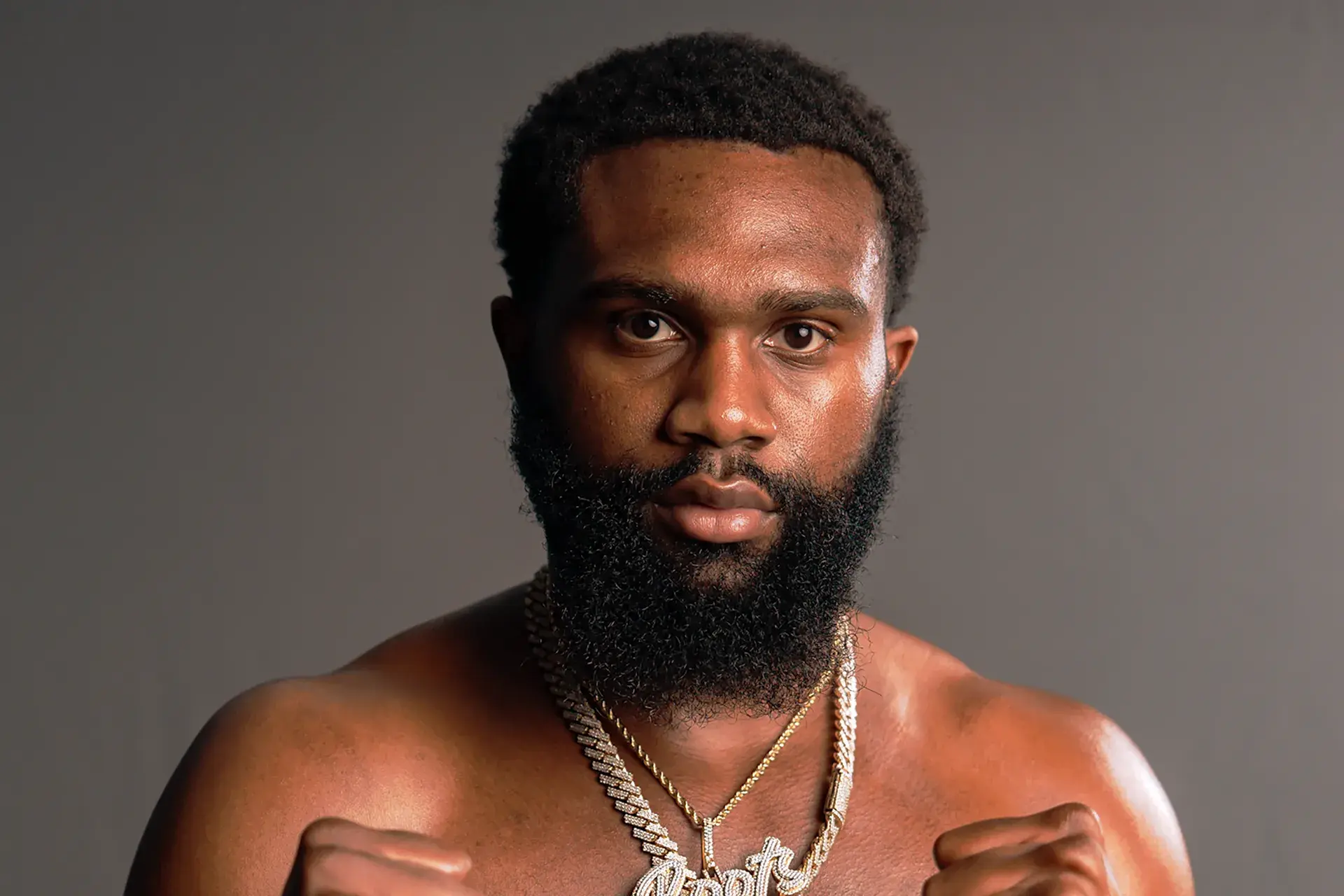 Jaron Boots Ennis With Chains during Matchroom Boxing photo session
