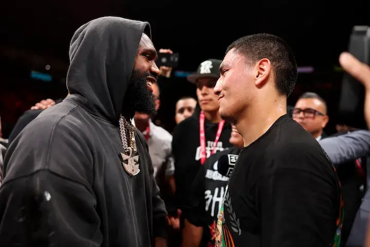 Jaron Ennis and Vergil Ortiz Jnr face off with each other after Ortiz's win over Erickson Lubin on November 8, 2025.