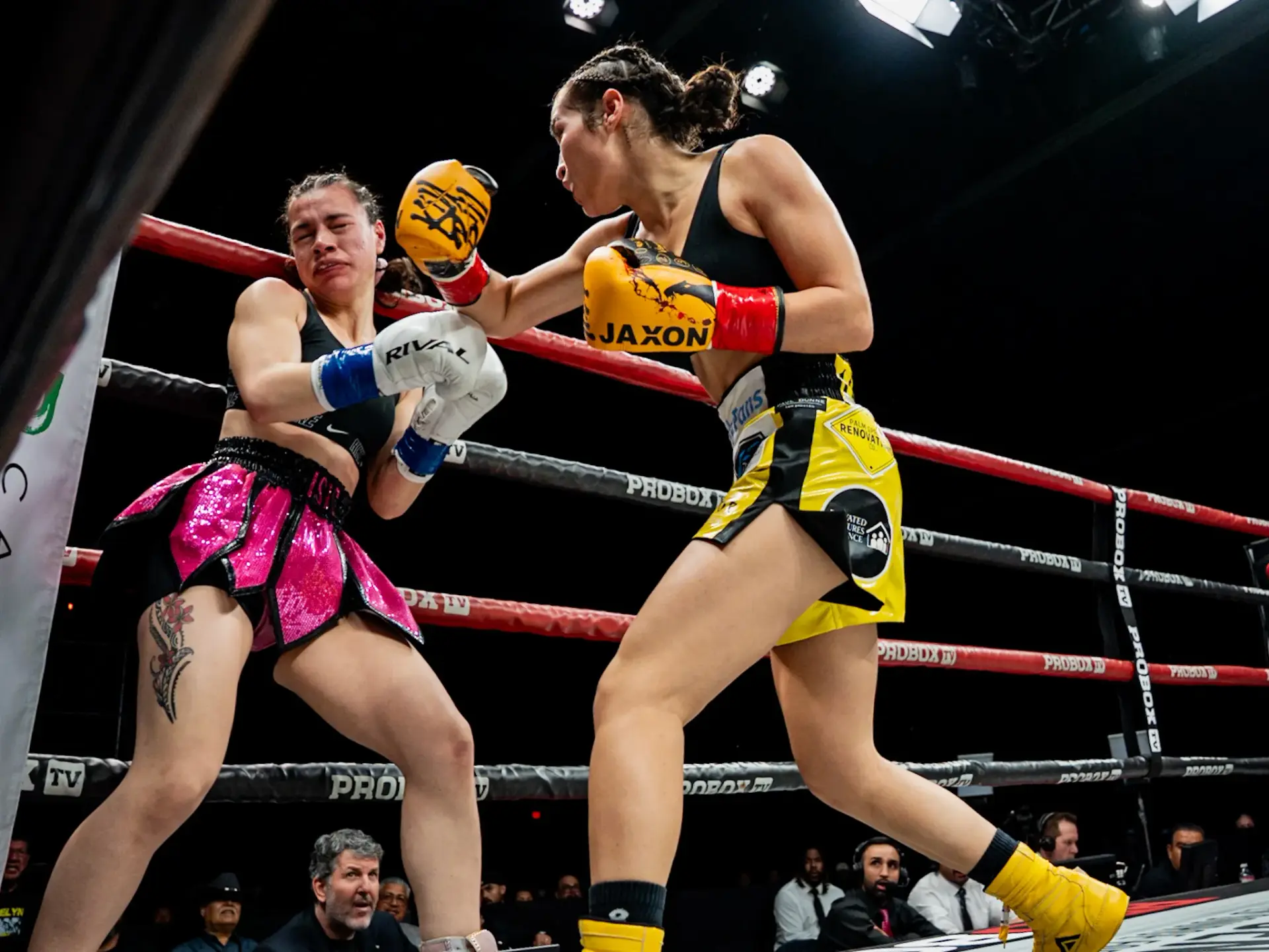 Isia Sio was stopped by Jocelyn Camarillo in the first round Saturday at the National Orange Show in San Bernardino, California. (March 21, 2026)
