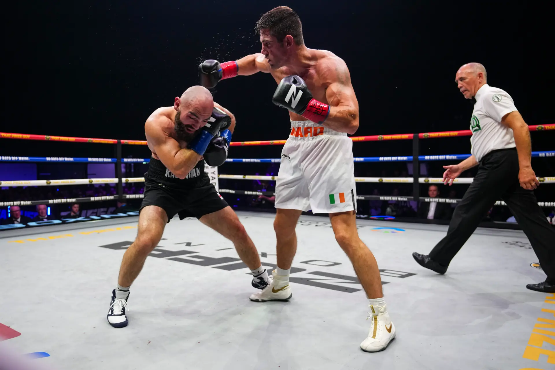 Joe Ward clouts the ducking Artjom Kasparian in Dublin on August 8, 2026