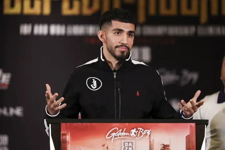 Joel Iriarte speaks at a press conference.