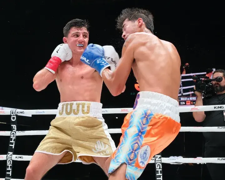 Julius Ballo (left) won a tactically fought unanimous decision over Roman Reyes on Saturday at Frontwave Arena in Oceanside, California.(April 18, 2026)