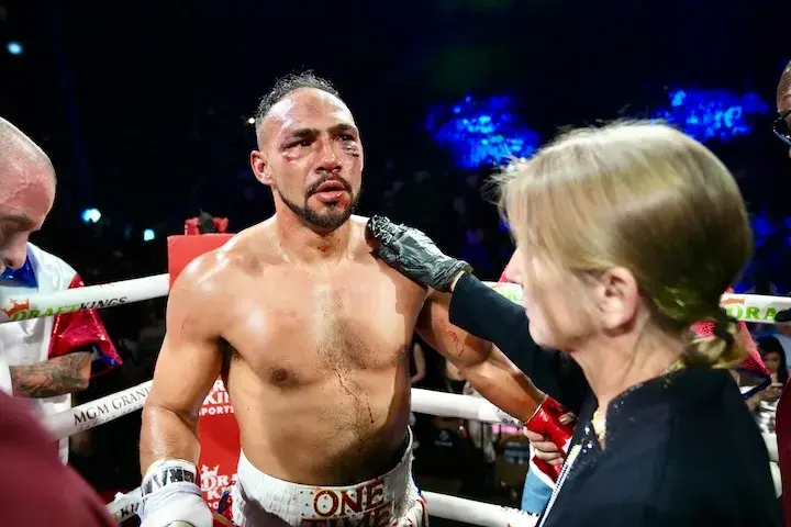 Keith Thurman after being stopped by Sebastian Fundora during their pay-per-view main event fight from the MGM Grand Garden Arena in Las Vegas. (March 26, 2026)