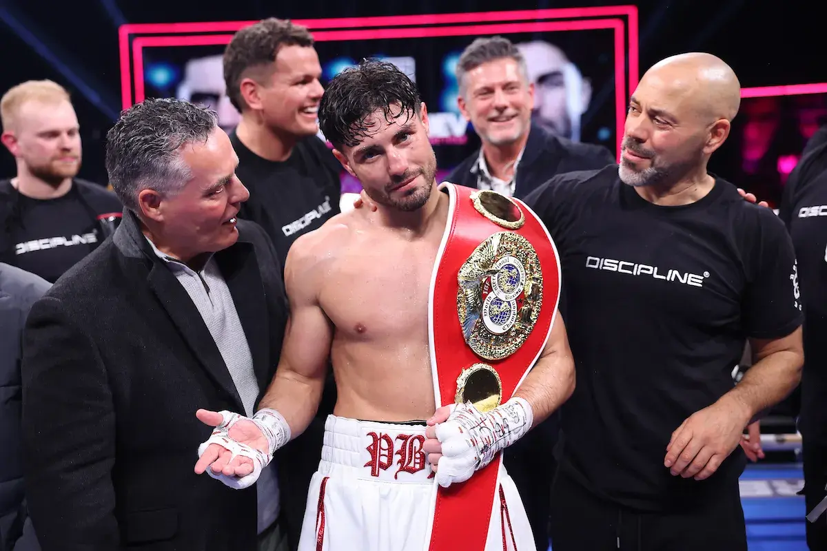 Josh Kelly celebrates his victory over Bakhram Murtazaliev