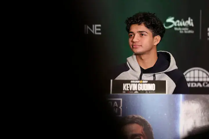 Kevin Gudino is pictured at a press conference.
