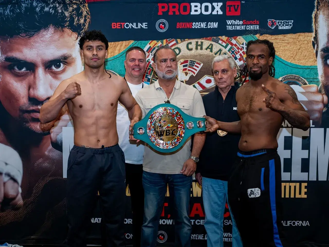 Lester Martinez [far left] and Immanuwel Aleem hit the scales in San Bernardino