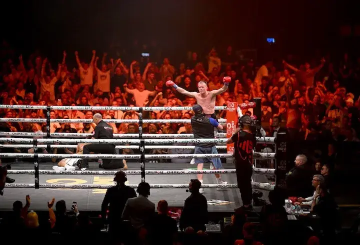 Liam Wilson celebrates his knockout victory over Rodex Piala on January 16, 2026.