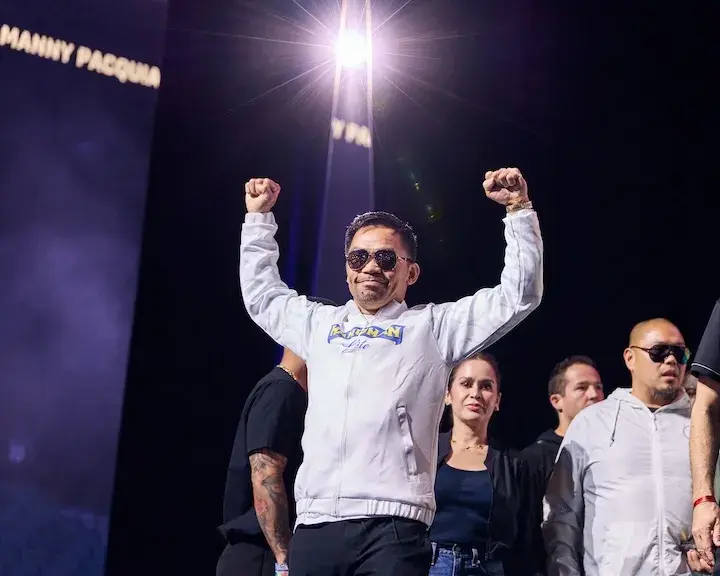 Manny Pacquiao gets ready to weigh in ahead of his July 2025 bout with Mario Barrios