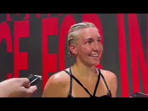 Mikaela Mayer is interviewed by reporters after defeating Mary Spencer on October 30, 2025.
