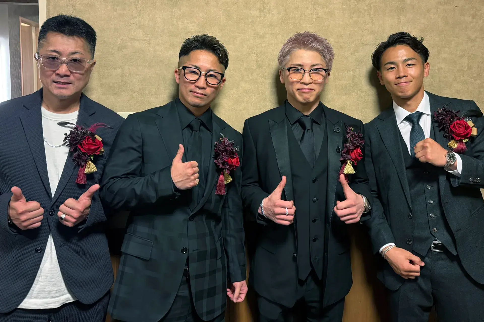(Left to right) Shingo Inoue, Takuma Inoue, Naoya Inoue and Yoshiki Takei celebrate a big night at the 2025 Japanese Boxing Commission (JBC) awards