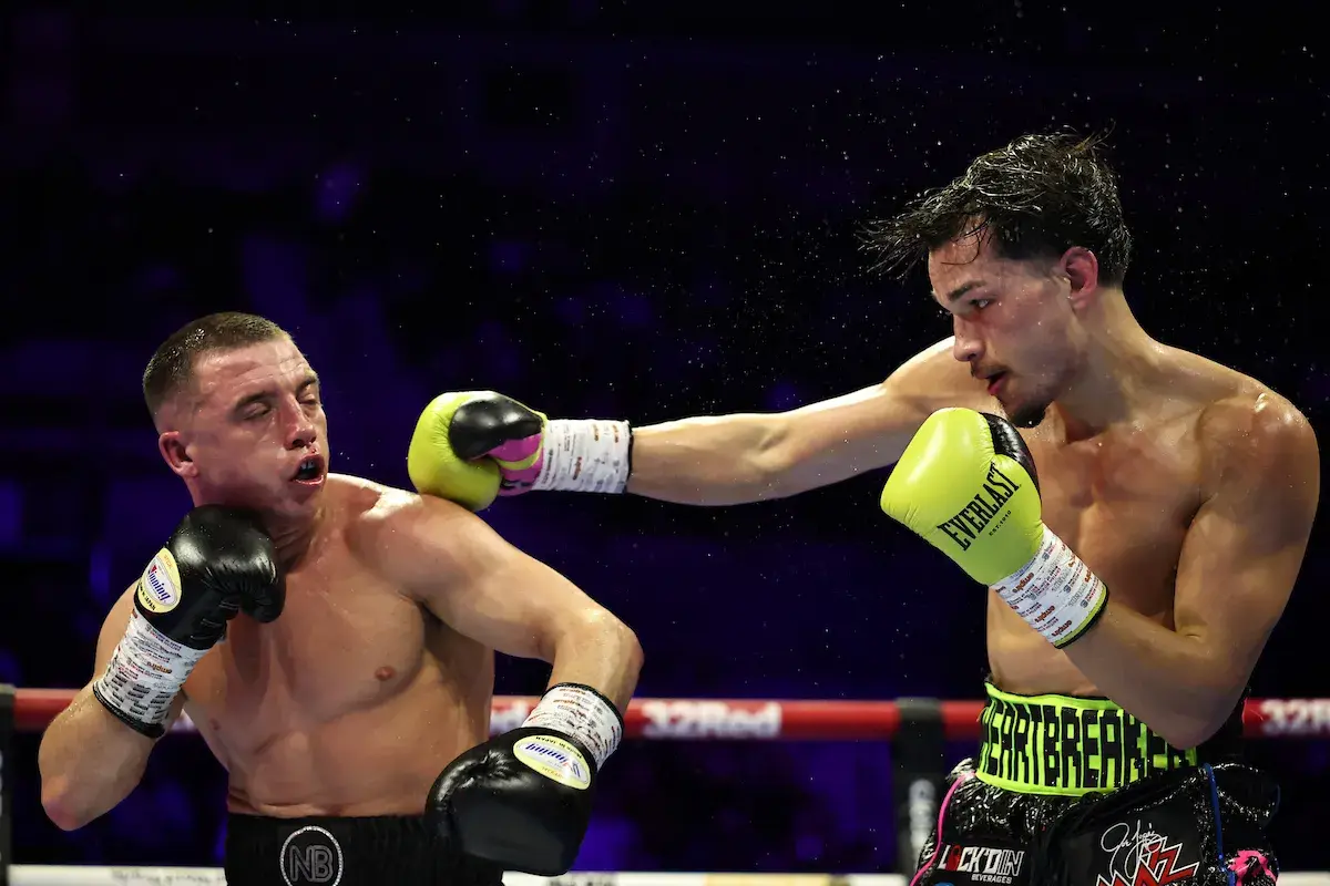 Nick Ball [left] and Brandon Figueroa exchange blows during their February 2026 showdown