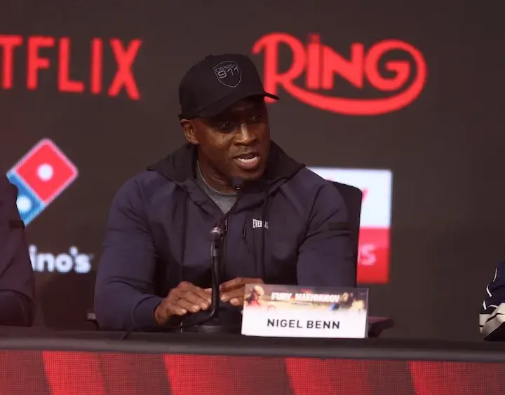 Nigel Benn, Conor Benn's father, speaks at the final press conference ahead of Benn's fight with Regis Prograis. (April 9, 2026)