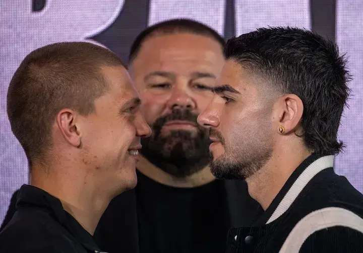 Nikita Tszyu (left) and Michael Zerafa face off with each other on October 29, 2025.