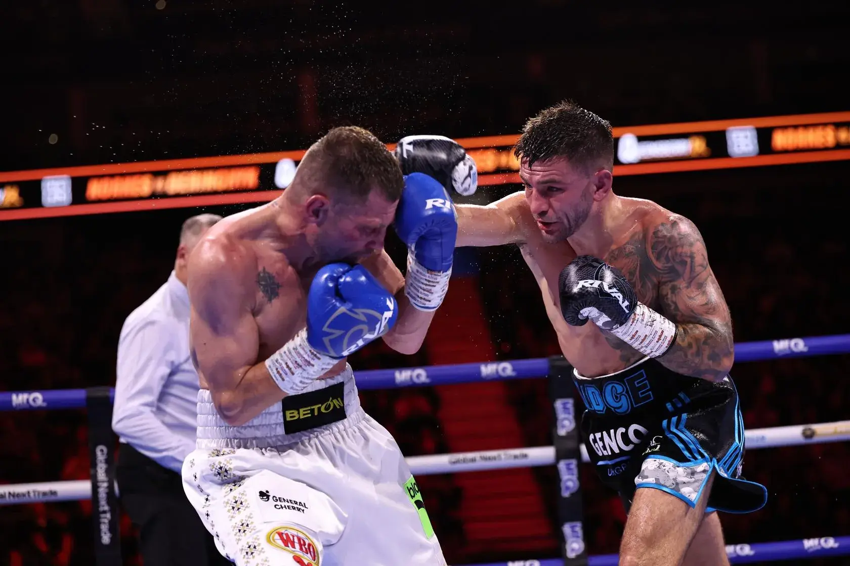 Sam Noakes forges forward against Denys Berinchyk