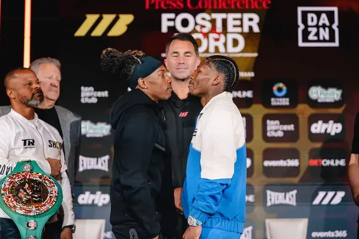 O'Shaquie Foster (left) and Raymond Ford face off at the press conference.  (April 24, 2026)