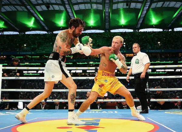 Paddy Donovan [right] makes short work of Tyrone McKenna in Dublin, Ireland on September 5, 2026
