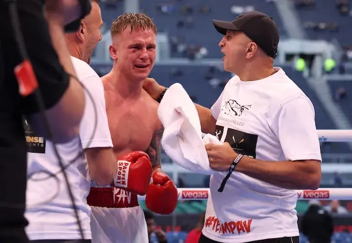 Pawel August after winning his fight against Simon Zachenhuber at Tottenham Hotspur Stadium. (April 11, 2026)