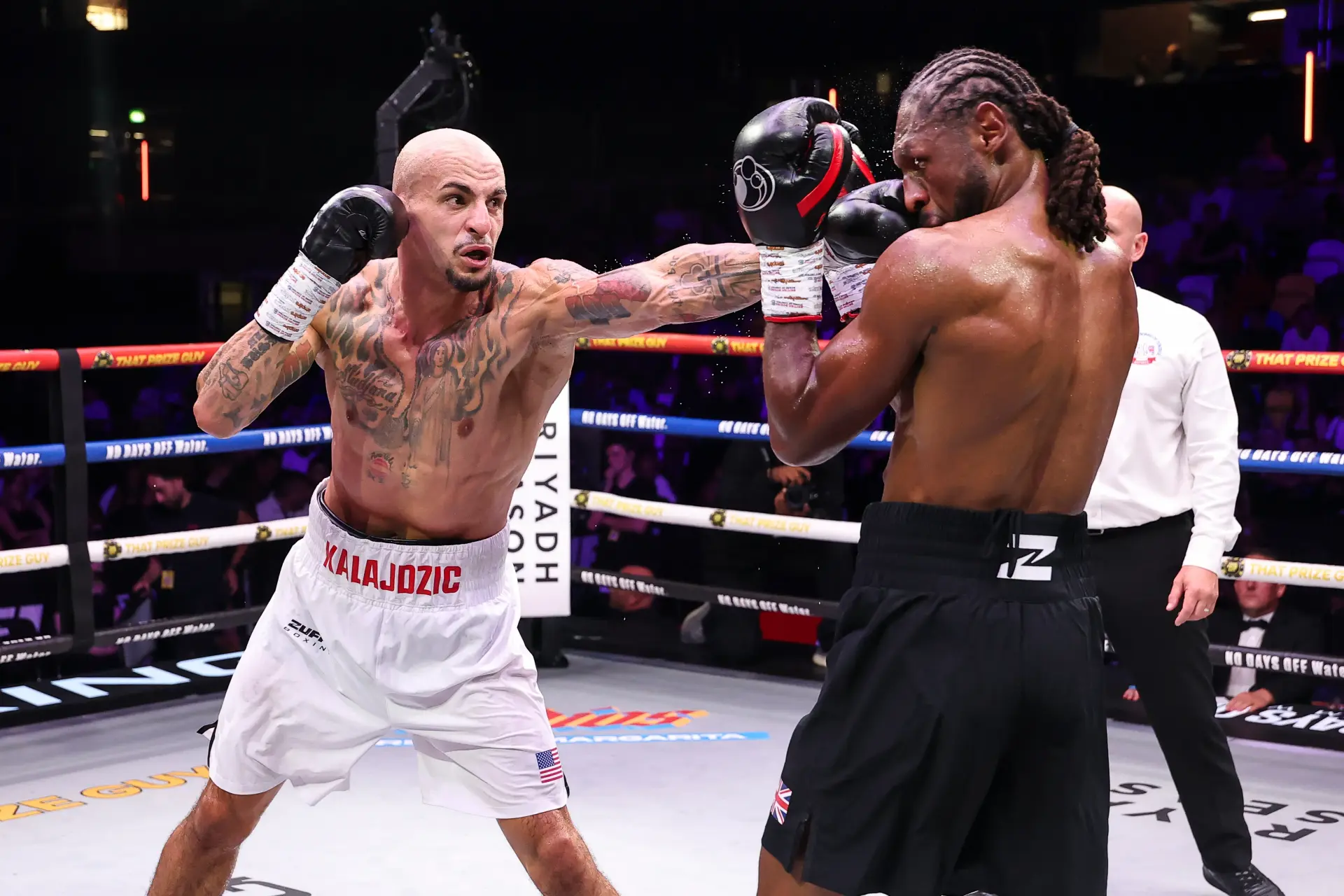 Radivoje Kalajdzic slams a left jab into Craig Richards in London on September 26