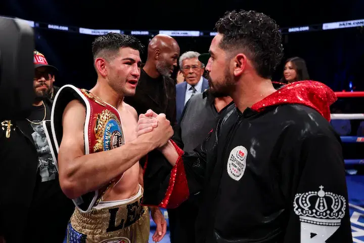 Raul Curiel and Alexis Rocha shake hands after fighting to a draw in 2025.