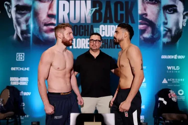 Raul Curiel and Jorden Panthen face off at their weigh-in ahead of their fight on January 16, 2026.