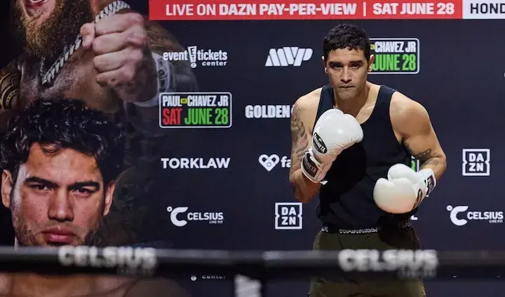 Raul Curiel stands with gloves on during a media workout on June 26, 2025.