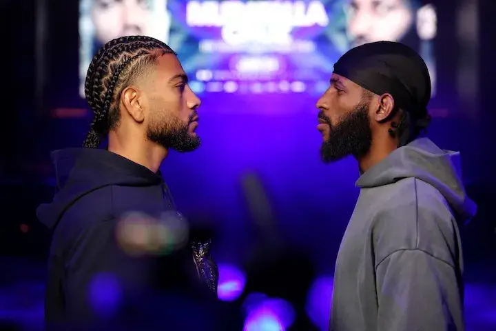 Raymond Muratalla faces off with Andy Cruz at the media event ahead of Muratalla’s first defense of the IBF lightweight title, photo taken on January 21 2026
