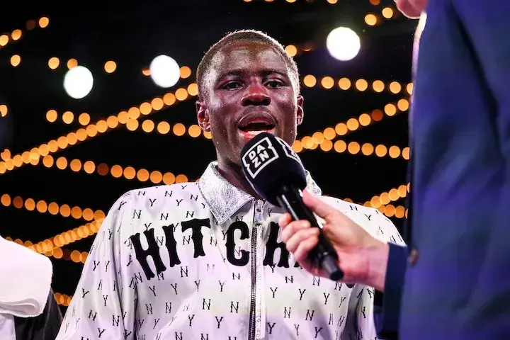 Richardson Hitchins is interviewed in the ring after his victory over George Kambosos on June 14, 2025.