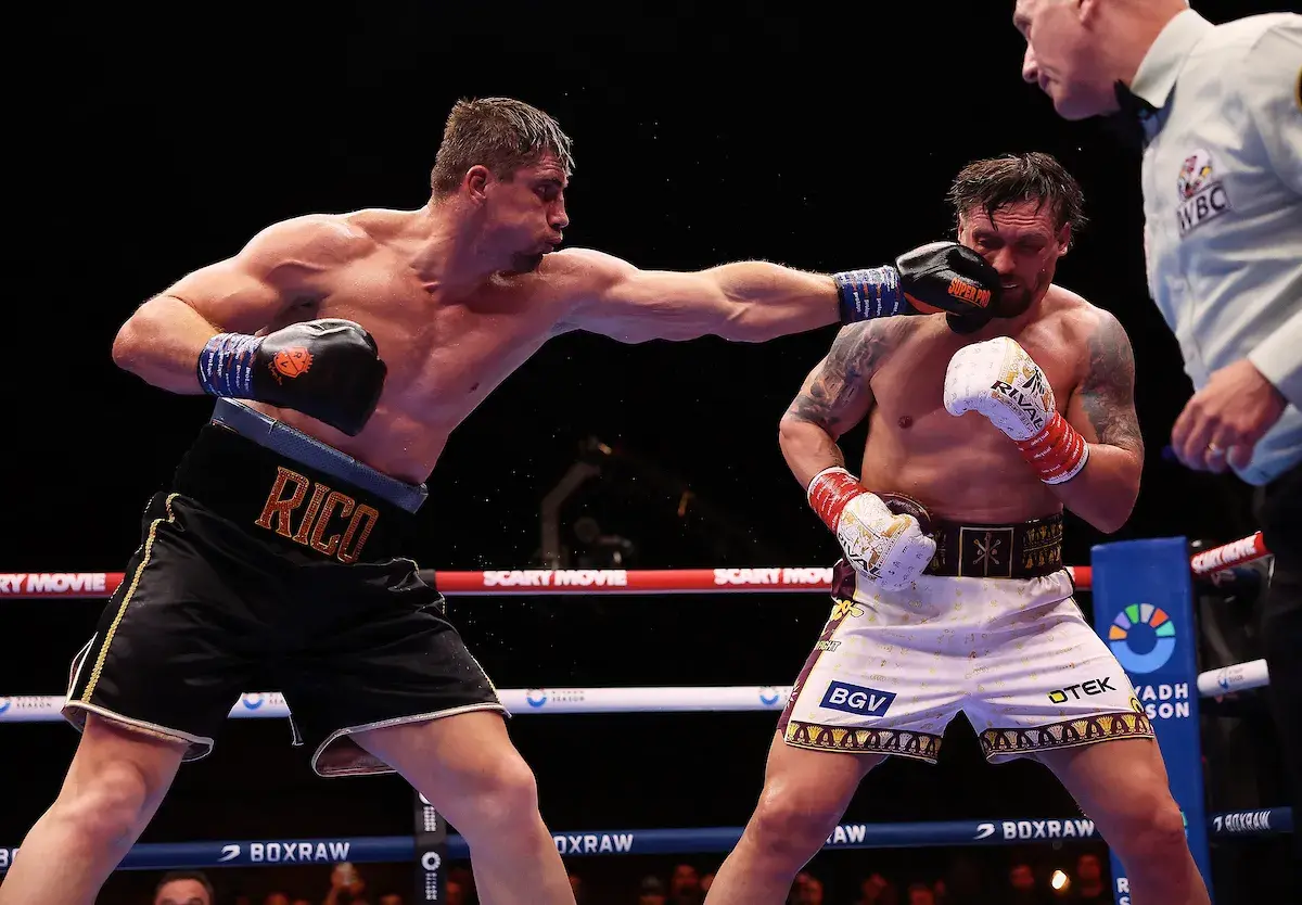 Rico Verhoeven fires a left at Oleksandr Usyk