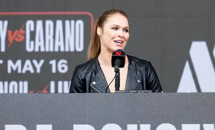 Ronda Rousey at a press conference. (March 10, 2026)
