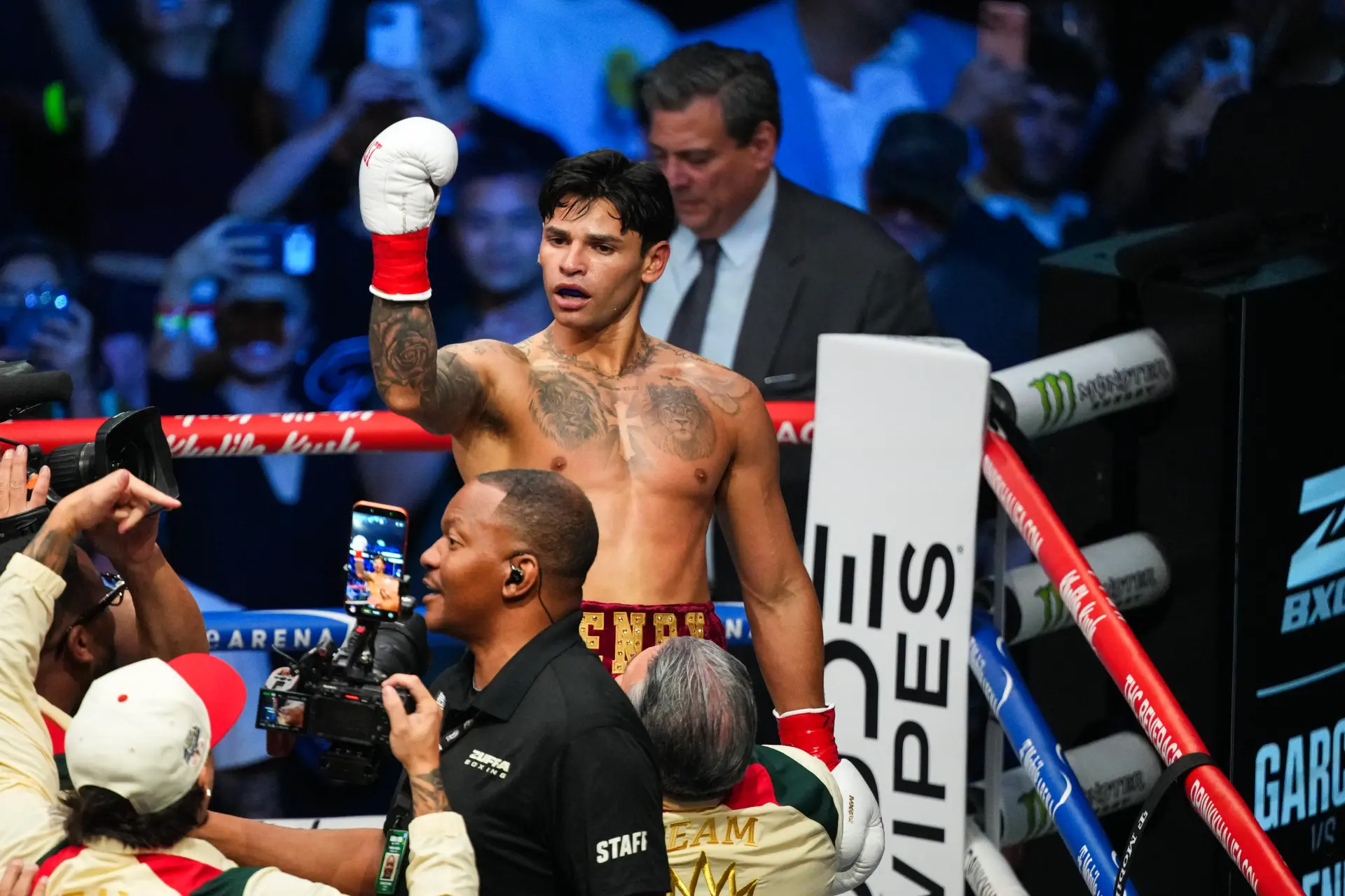 Ryan Garcia celebrates his rapid victory over Conor Benn on September 12, 2026