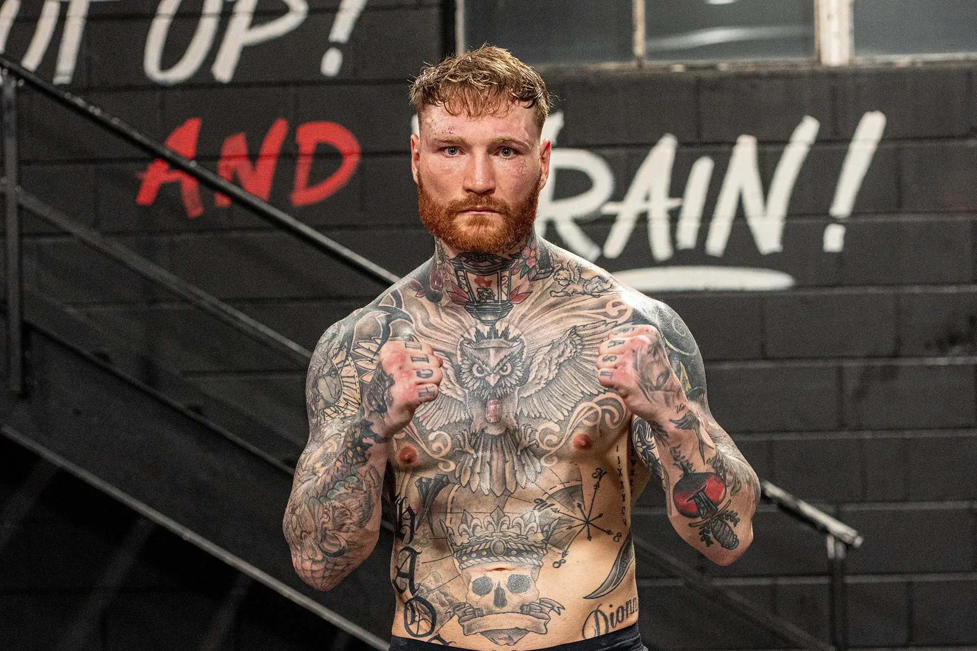 Cruiserweight contender Ryan Rozicki poses in a brief break from a 2025 training camp