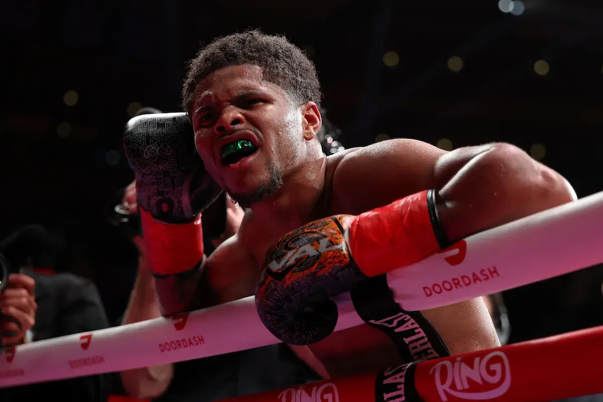 Shakur Stevenson celebrates victory