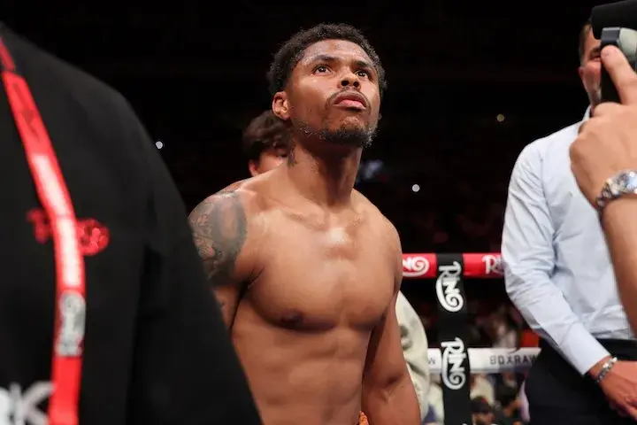 Shakur Stevenson looks up prior to his decision victory over William Zepeda on July 12, 2025.