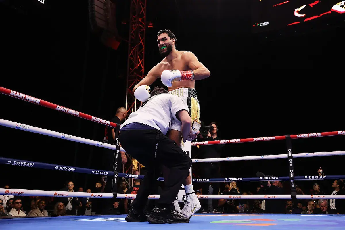 Hamzah Sheeraz celebrates claiming the WBO title