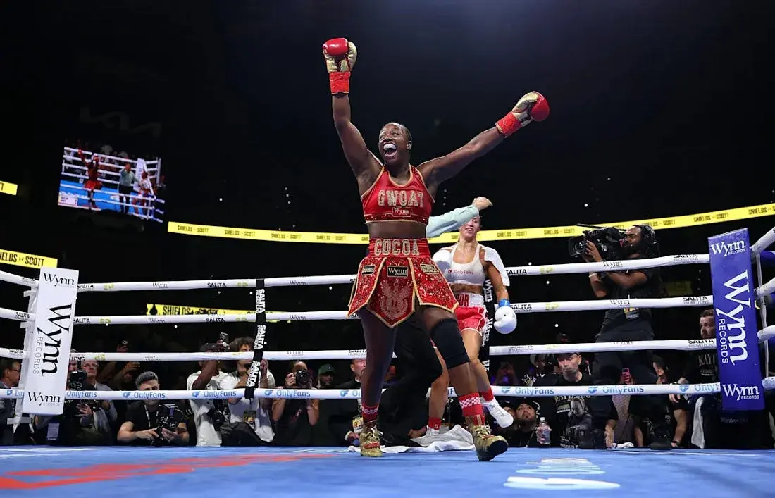 Claressa Shields celebrates victory over Kaye Scott