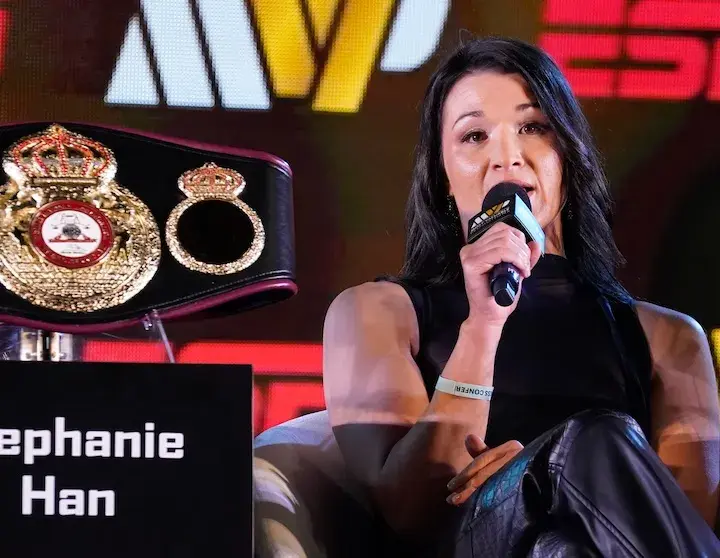 Stephanie Han at a press conference. (March 6, 2026)