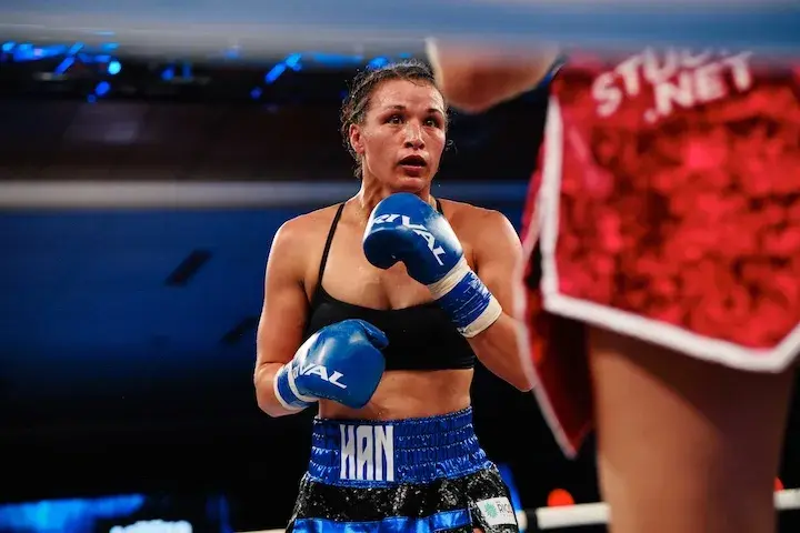 Stephanie Han stands ready to attack Paulina Angel during their fight on August 23, 2025.