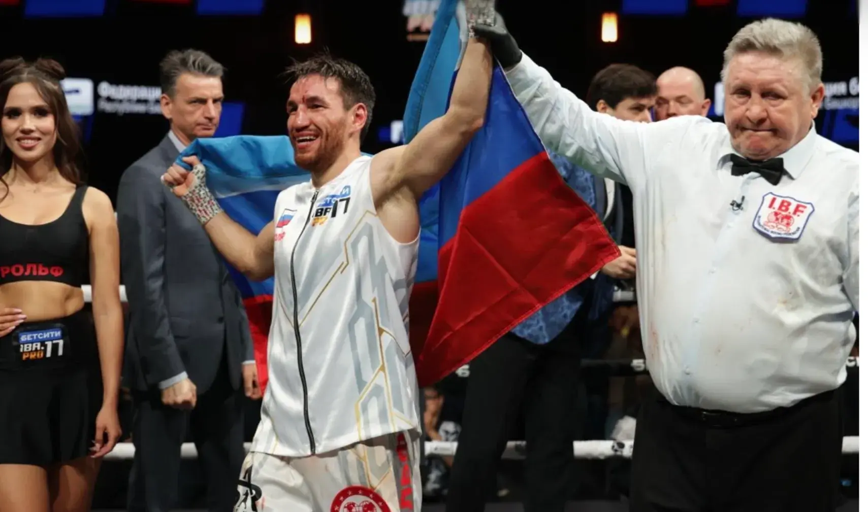 Subkhankulov celebrates his stoppage win over Usmonov