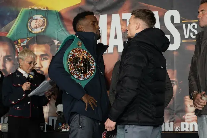 Subriel Matias (left) and Dalton Smith face off at a press conference on January 8, 2026, ahead of their title fight.
